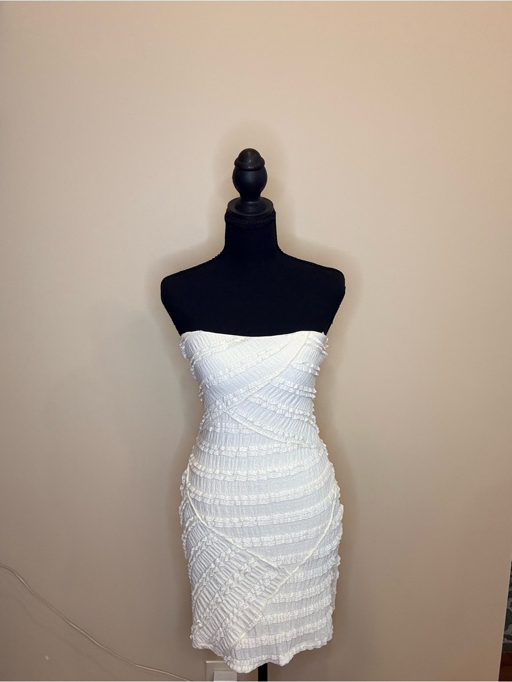 Altar'd State White Strapless Ruched Textured Mini Dress women’s small beach